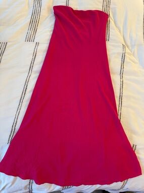 See You Monday Strapless Midi Dress in Bright Pink